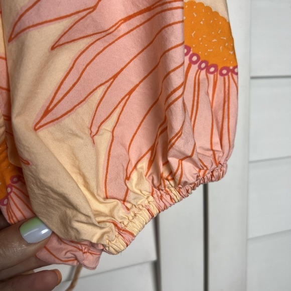 Kate Spade Grand Daisy Floral Puff Sleeve Midi Wrap Dress Size 4 Pink & Orange - Picture 7 of 11